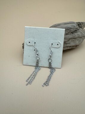 Sterling-Look Silver Chain Tassel Drop Earrings for Women. 97